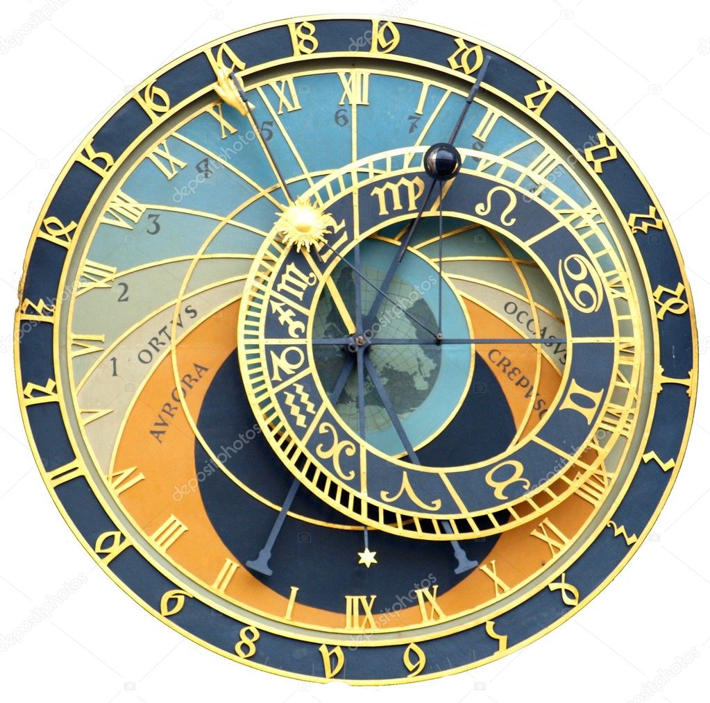 Astronomical clock isolated on white