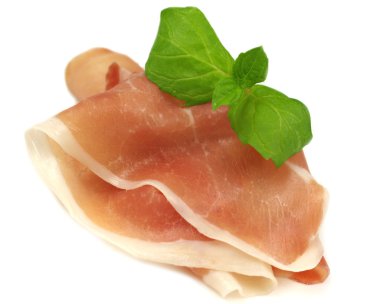 A slice of jamon on white background. clipart