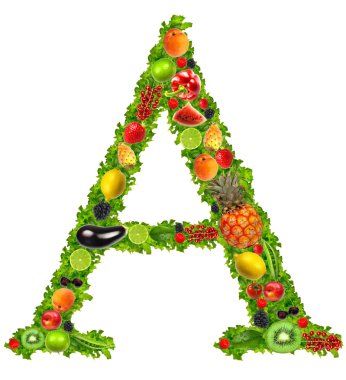 Fruit and vegetable letter a