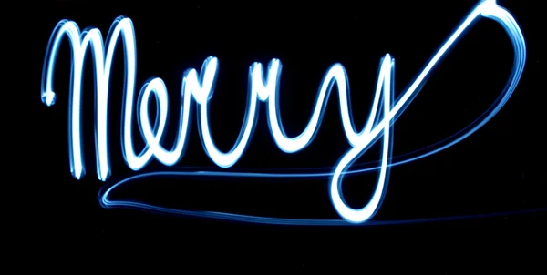 Word "Merry" made of neon light — Stock Photo, Image