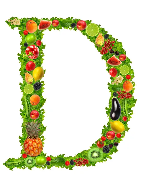 Gyümölcs- és zöldségágazat d betű — Stock Fotó