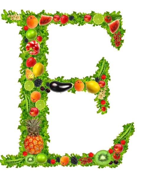 水果和蔬菜的字母 e — 图库照片