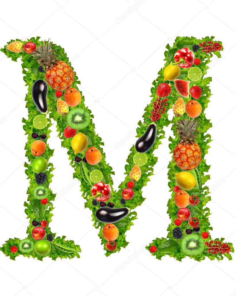 Fruit and vegetable letter m