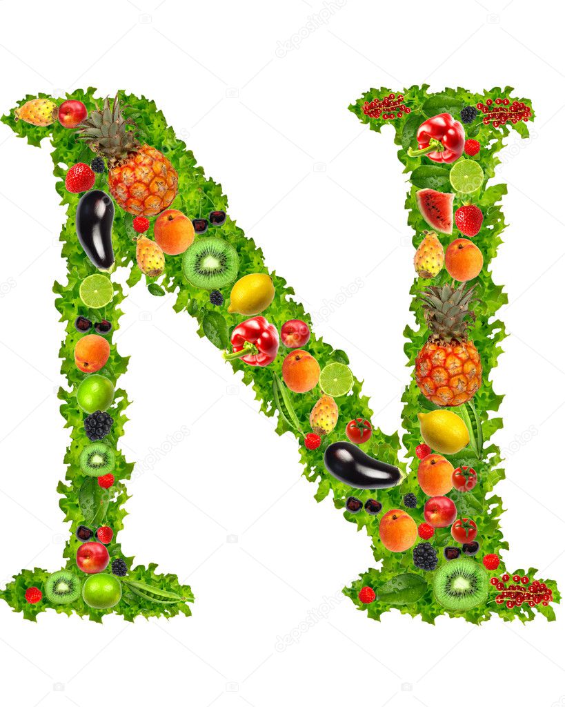 Fruit and vegetable letter n