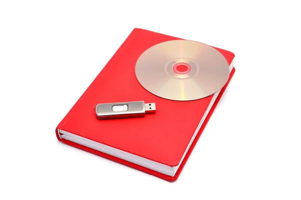 Deník, flash disku a cd — Stock fotografie