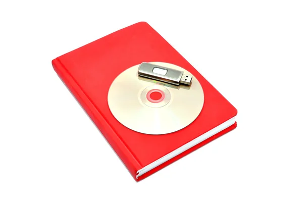 Diário, flash drive e cd — Fotografia de Stock