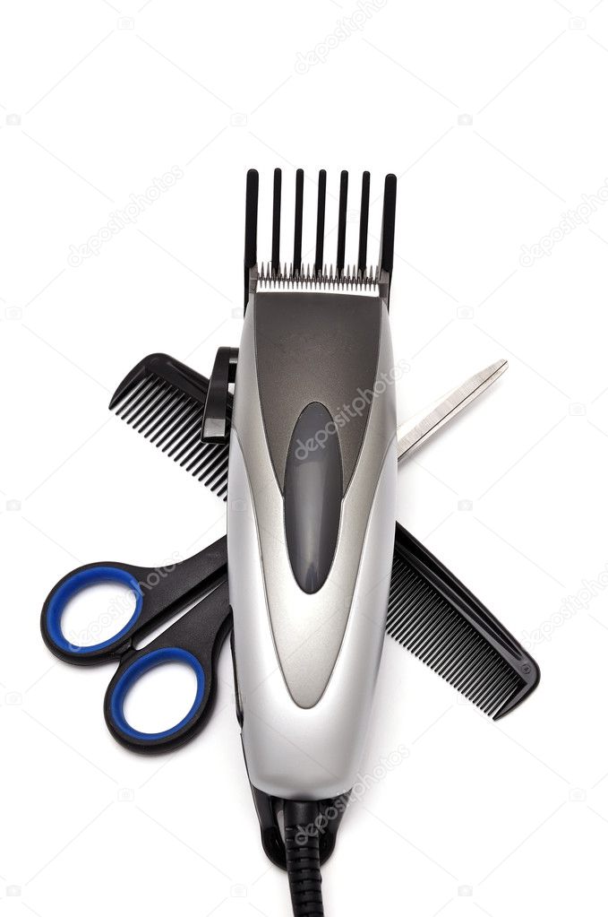 Hair clipper, comb and scissors