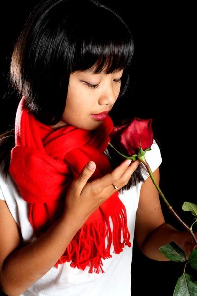 Korean girl with a rose — Stock Photo, Image