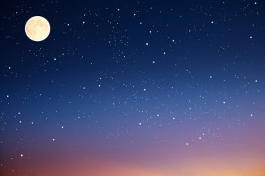 Gece gökyüzü ay ve yıldızlarla.