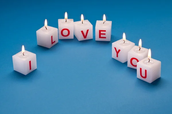 "I love you" printed on candles. — Stock Photo, Image