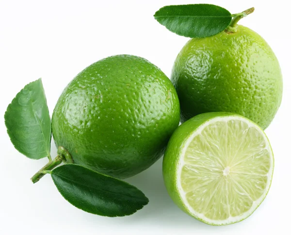 Lime with leaves on white background. — Stock Photo, Image