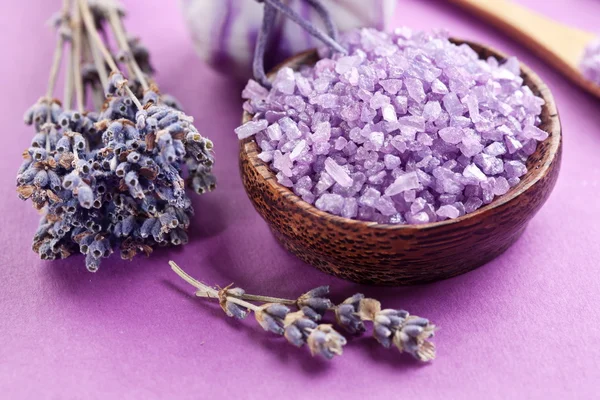 Sea-salt and dried lavender. Stock Image