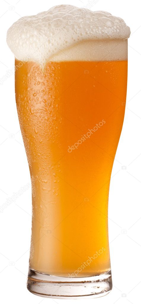 Glass of unfiltered beer isolated on a white