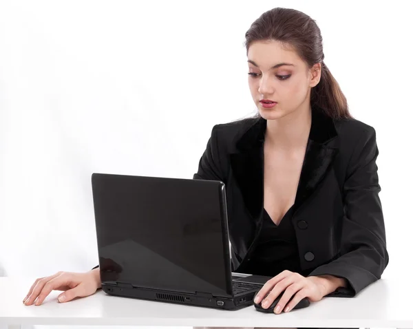 Femme d'affaires avec ordinateur portable. — Photo