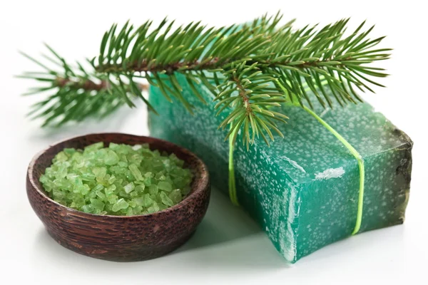 Pine soap with sea-salt. — Stock Photo, Image