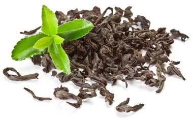 Heap of dry tea with green tea leaves. clipart