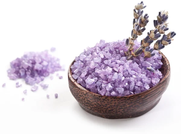Sea-salt and dried lavender. — Stock Photo, Image