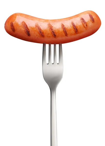 Salsicha, picada com um garfo — Fotografia de Stock