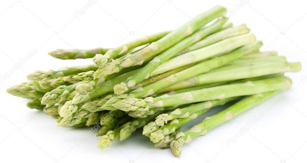 Sheaf of asparagus on a white background.