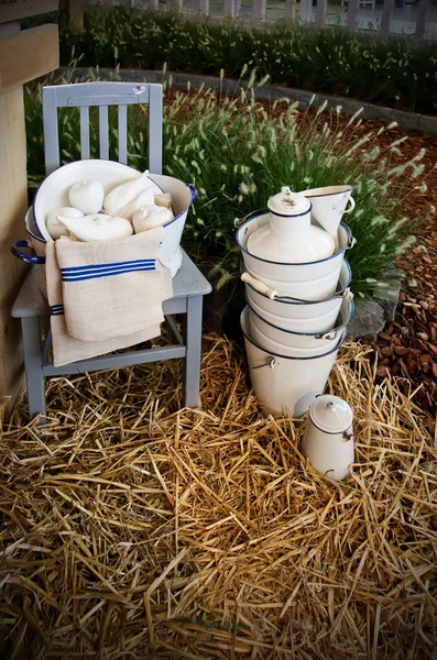 Seasonal village pots — Stock Photo, Image