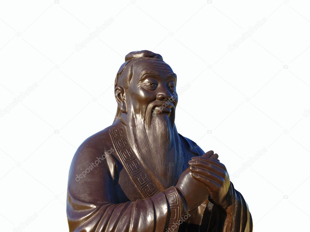 Statue of Eastern sage in meditation isolated on white background