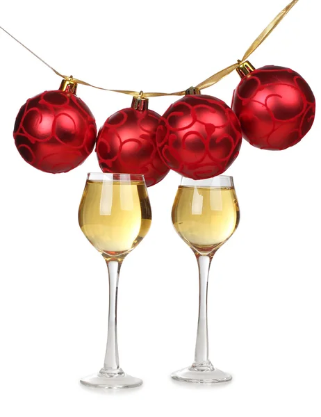 Red balls and glass — Stock Photo, Image