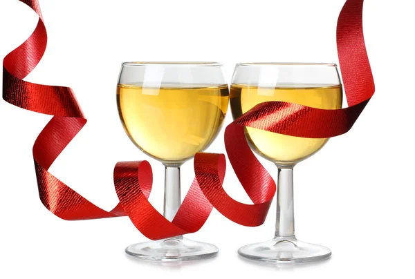 Two wine and red ribbons — Stock Photo, Image