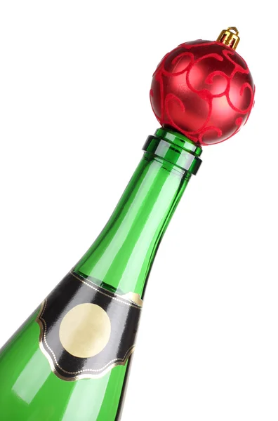 Champagne and red ball — Stock Photo, Image