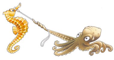 The octopus has caught sea-horse with the help lasso clipart