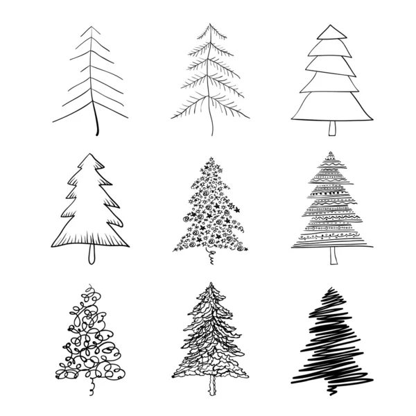 Christmas tree silhouette, set of illustrations. Vector, EPS8. — Stock Vector