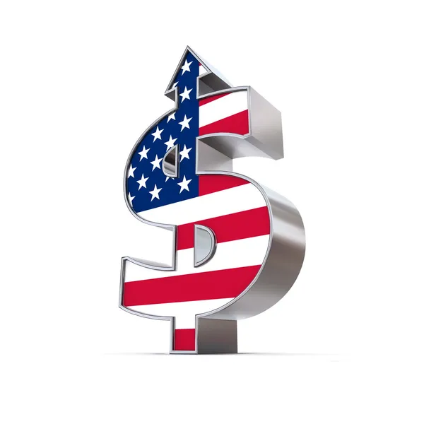 美元符号箭头键向上-美国国旗纹理 — 图库照片