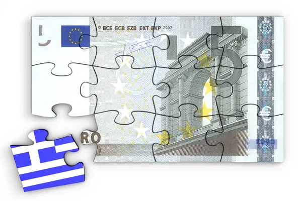 5-Euro-Schein Puzzle und ein griechisches Stück — Stockfoto