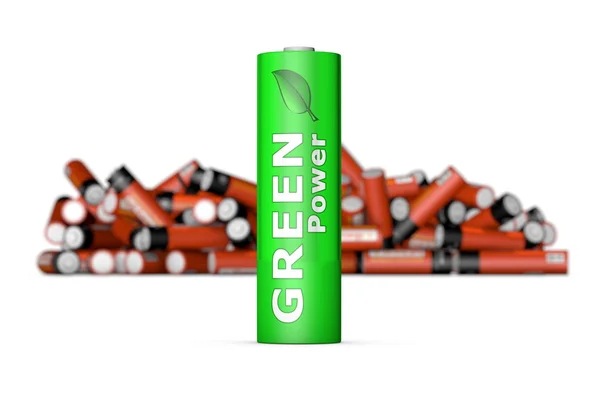 绿色生态电池在前面 — 图库照片