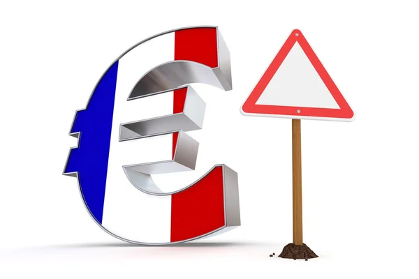 Euro com Sinal de Aviso Triangular - Textura da Bandeira da França — Fotografia de Stock