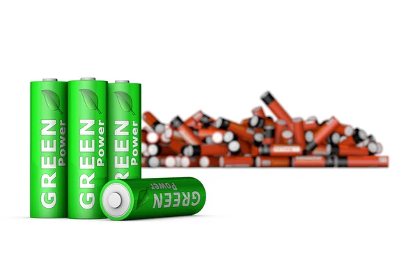 Baterias ecológicas verdes na frente — Fotografia de Stock