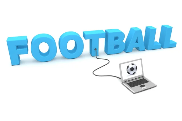 Computadora portátil con cable al fútbol —  Fotos de Stock