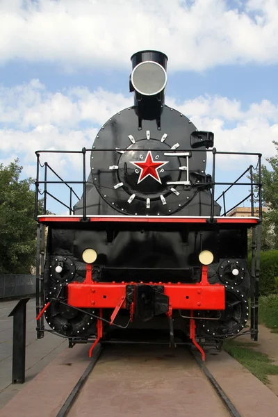 Régi szovjet fekete mozdony — Stock Fotó
