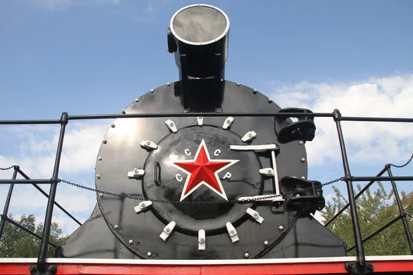 Velha locomotiva soviética preta — Fotografia de Stock