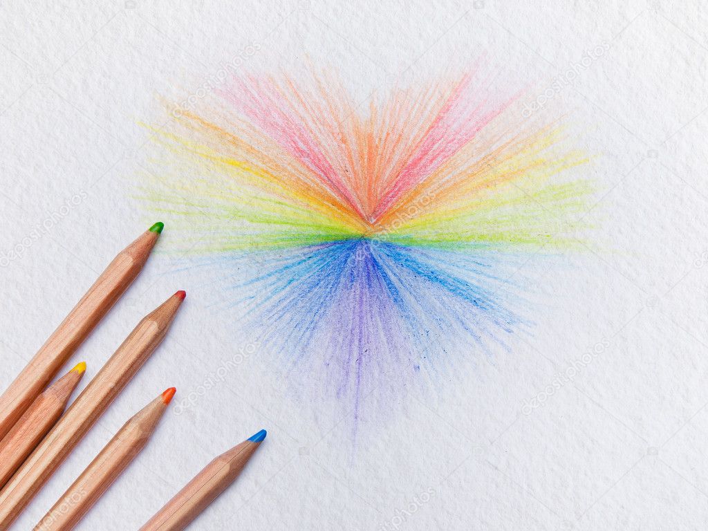 Art Rainbow hearts on white paper