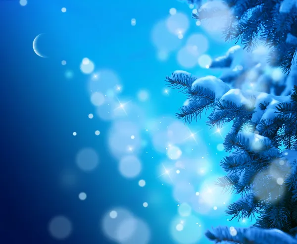 青い夜空の背景上にクリスマス ツリー — ストック写真