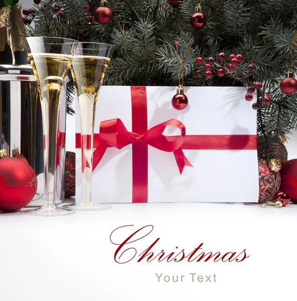 Christmas gratulationskort med champagne — Stockfoto
