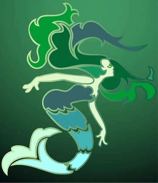 Sjöjungfru i smaragdgröna havet — Stock vektor
