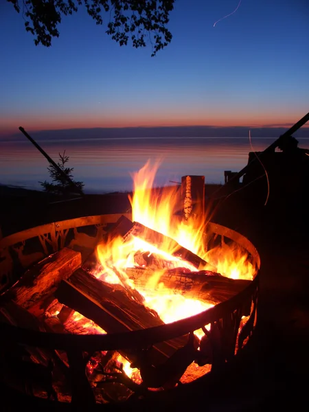 Lake Superior Beach Campfire — Stock Photo, Image