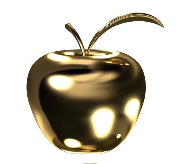 Золотое яблоко с листом — стоковое фото
