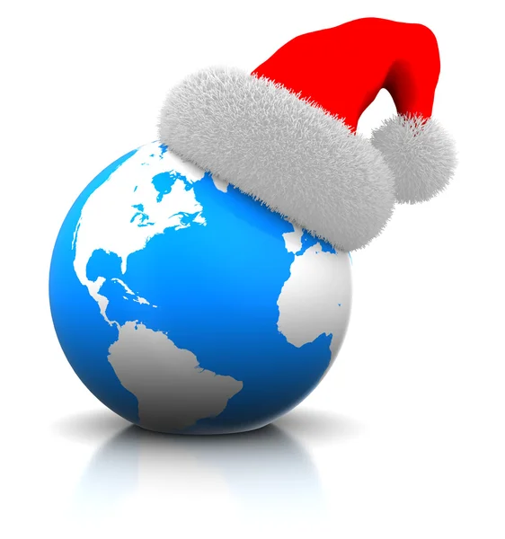 stock image Earth with christmas hat
