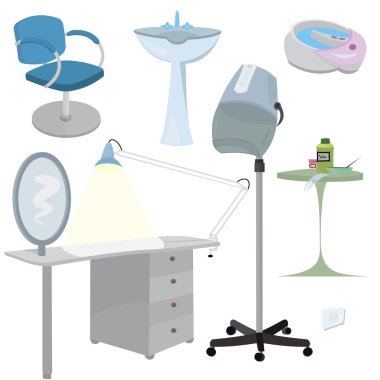 Beauty salon furniture icon set clipart