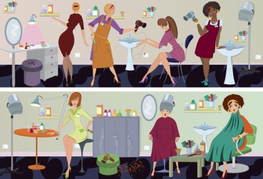 Beauty salon banner workers clipart