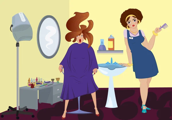 Salon de beauté professionnel et un client près de stand up sèche-cheveux — Image vectorielle