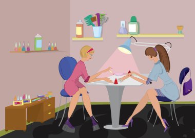 Beauty salon manicurist applies nail polish clipart