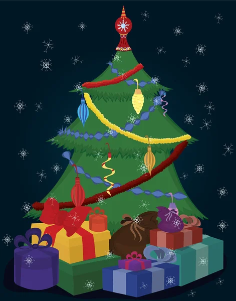 Arbre de Noël et cadeaux — Image vectorielle